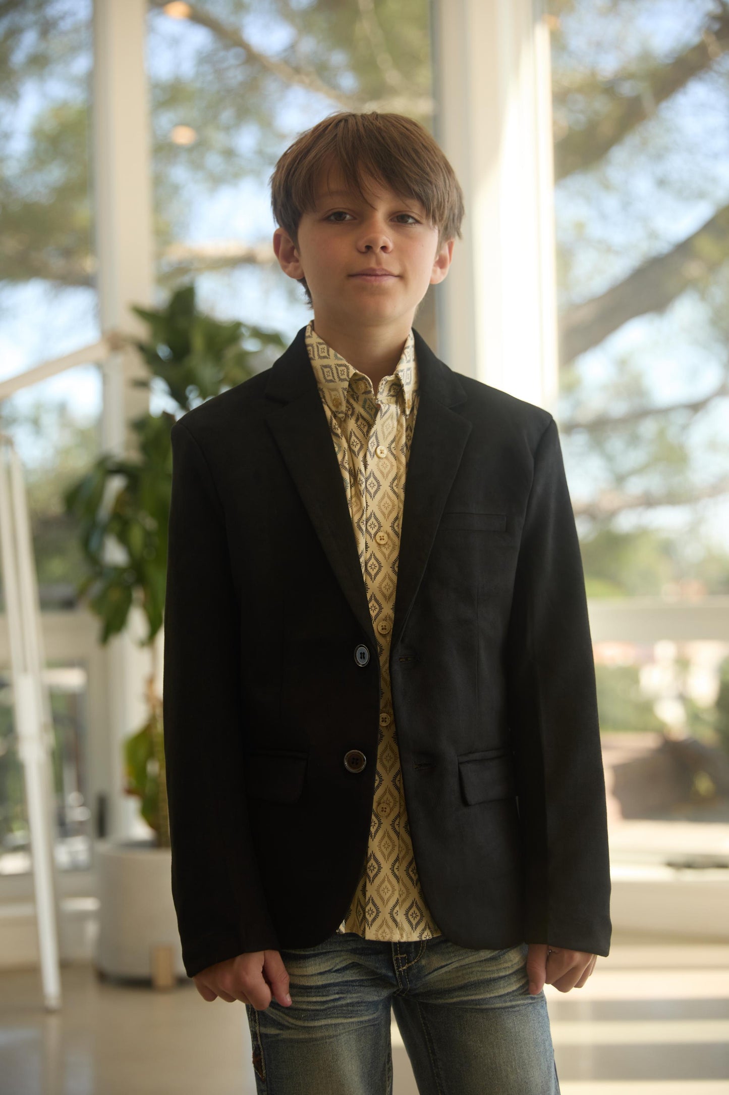 Platini Boys’ Double-Button Black Faux Suede Blazer BLK8387