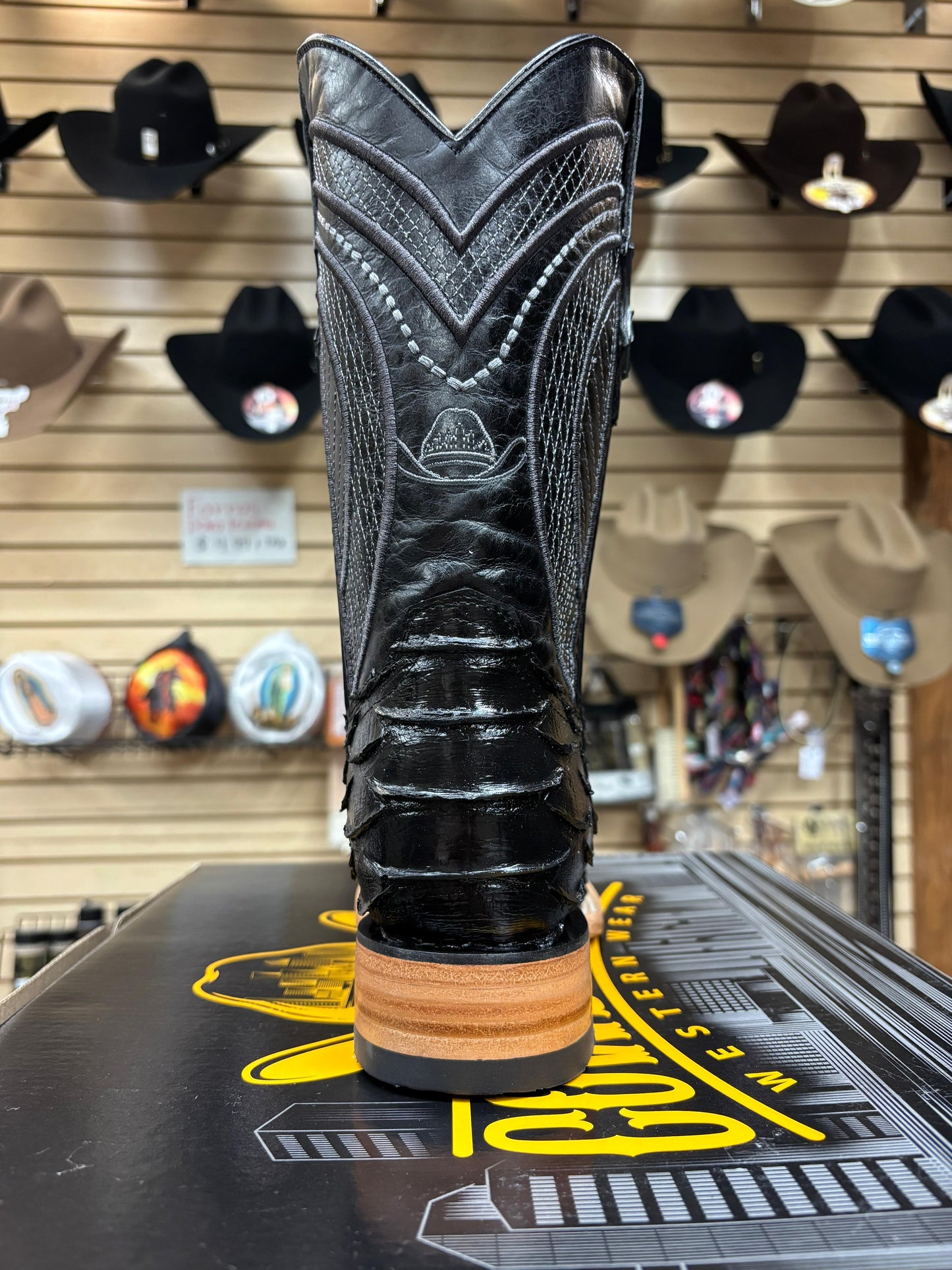 Cowboy City Black Jumbo Python-Print Cowboy Boots