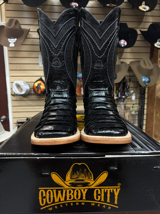 Cowboy City Black Jumbo Python-Print Cowboy Boots