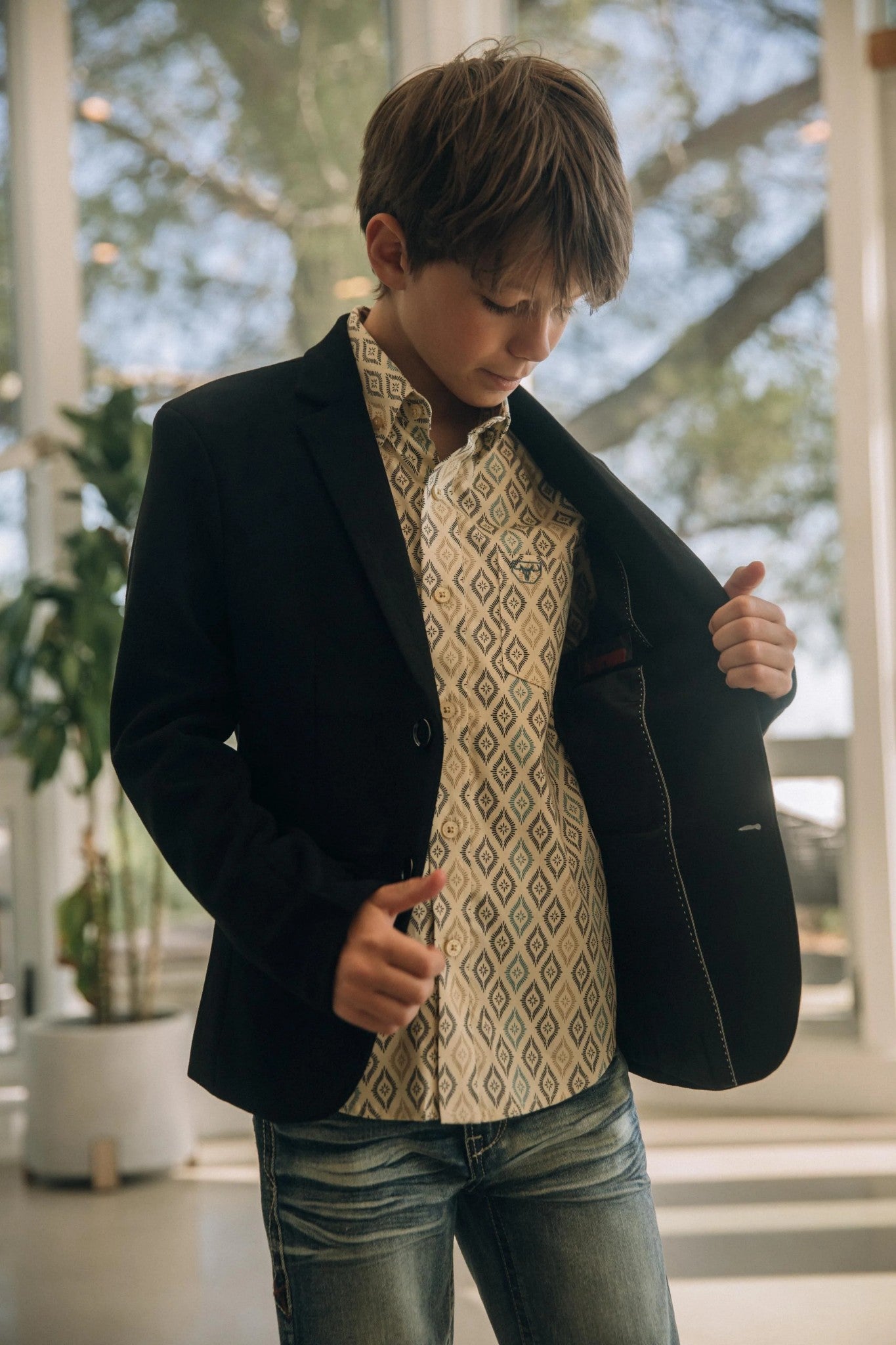 Platini Boys’ Double-Button Black Faux Suede Blazer BLK8387