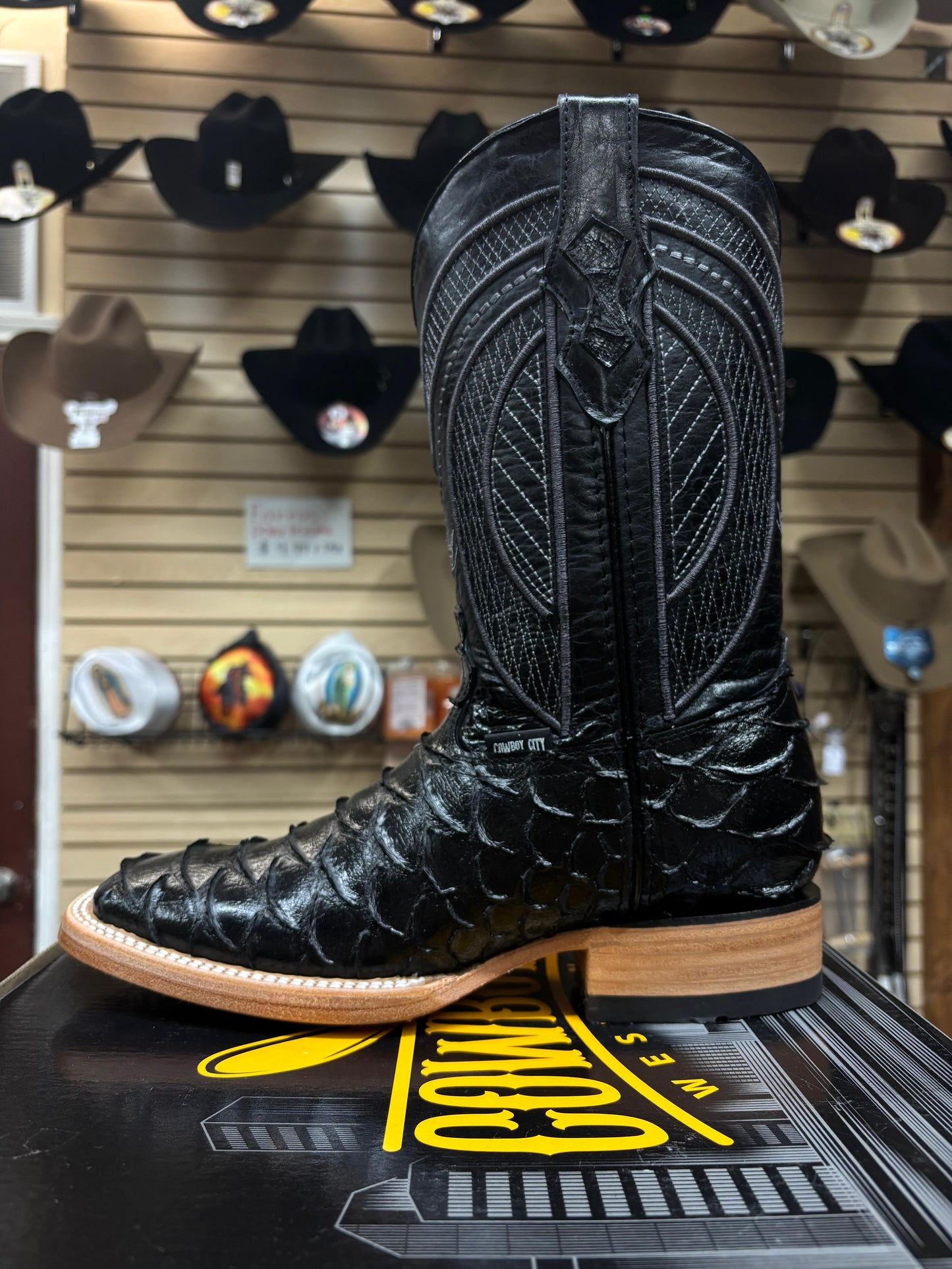 Cowboy City Black Jumbo Python-Print Cowboy Boots