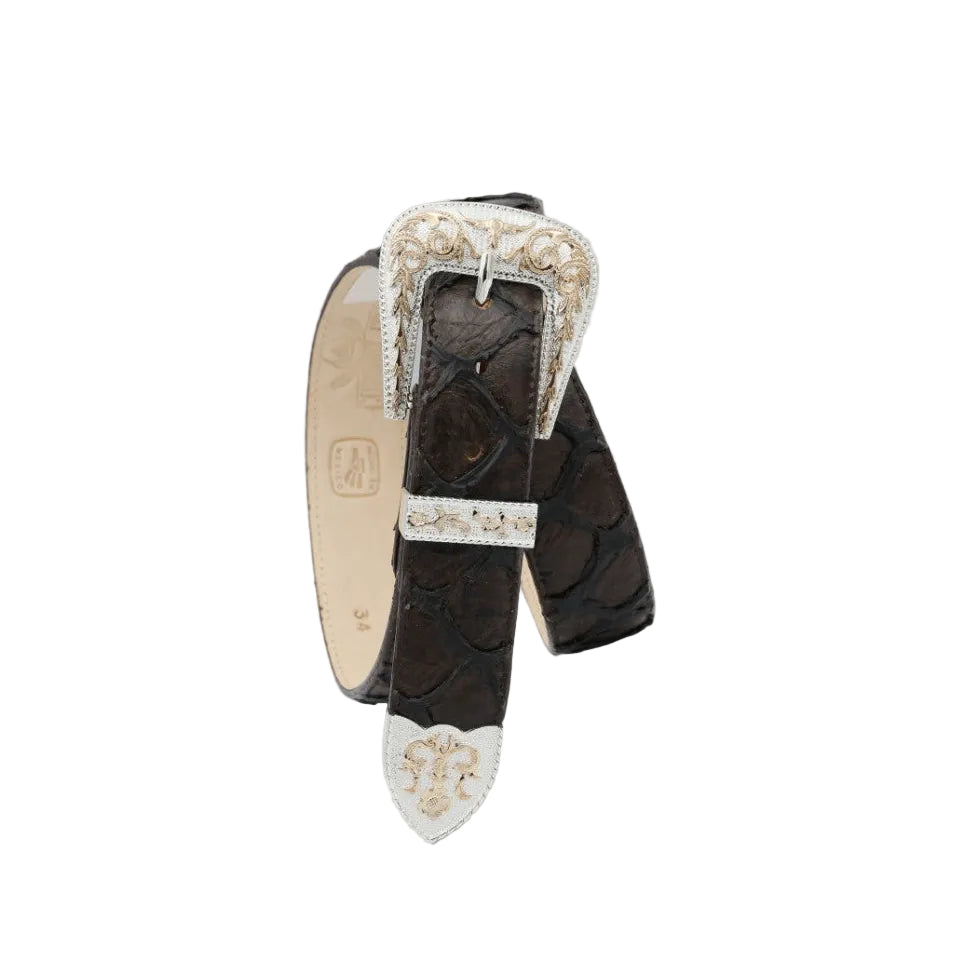 Cowboy City Brown Clone Pirarucu Western Belt + 3-Piece Buckle Set