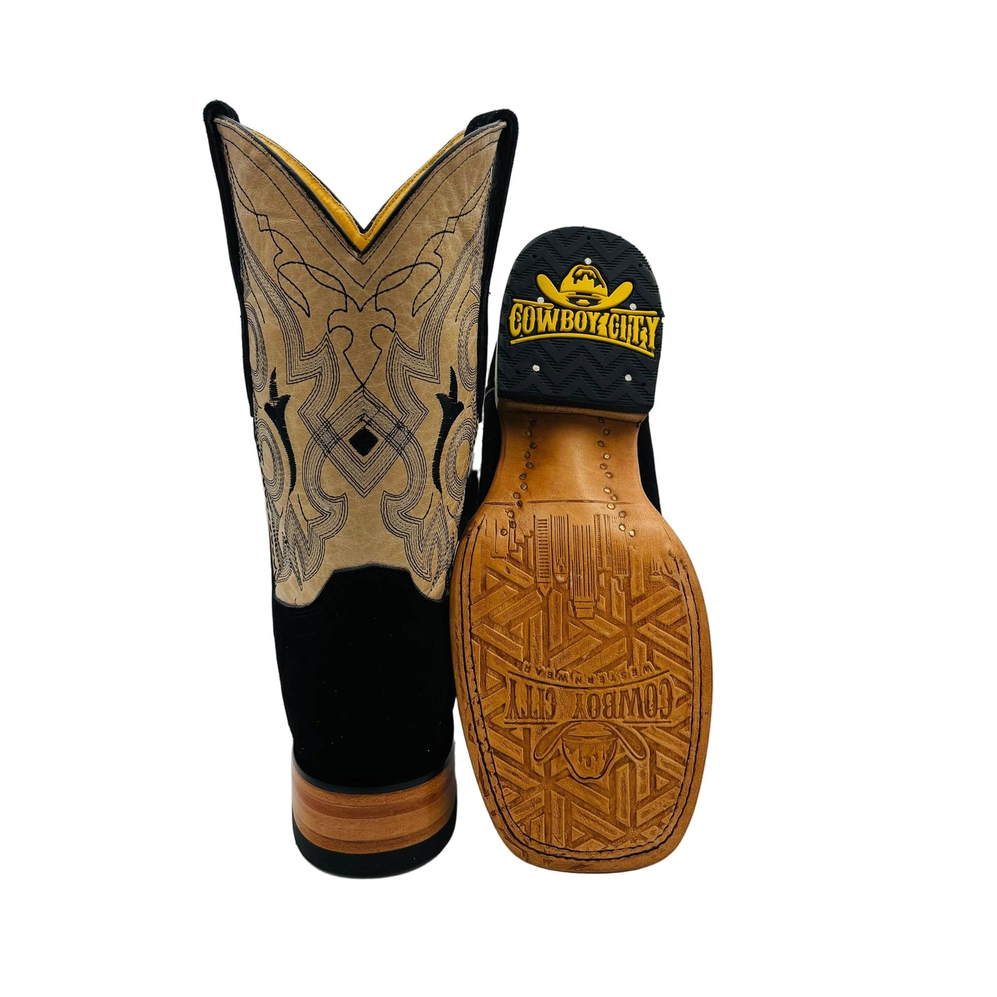 Black Roughout Square Toe Cowboy Boots 262362