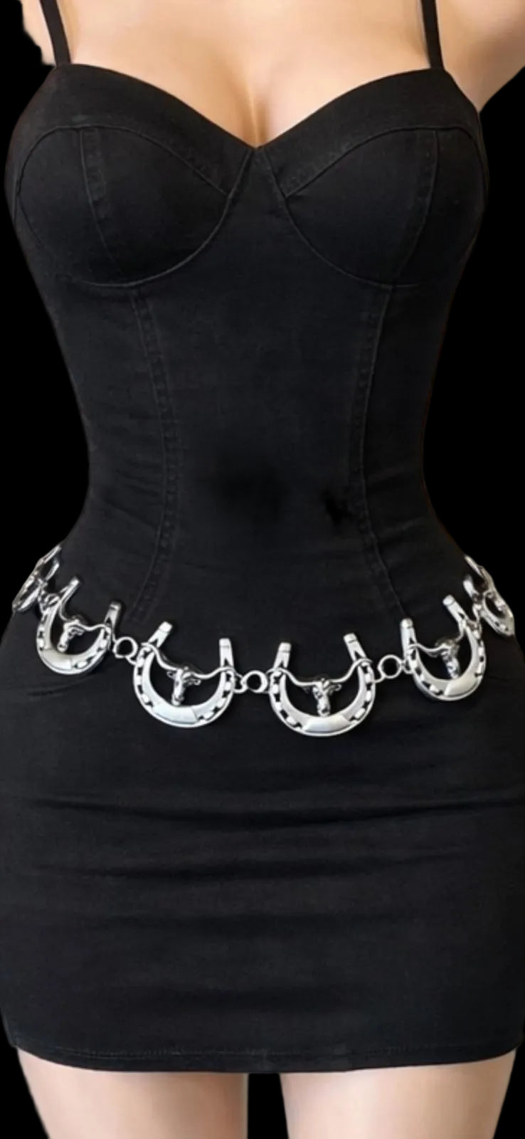Cowboy City Women's Long Horn Chain Belt Silver 16020
