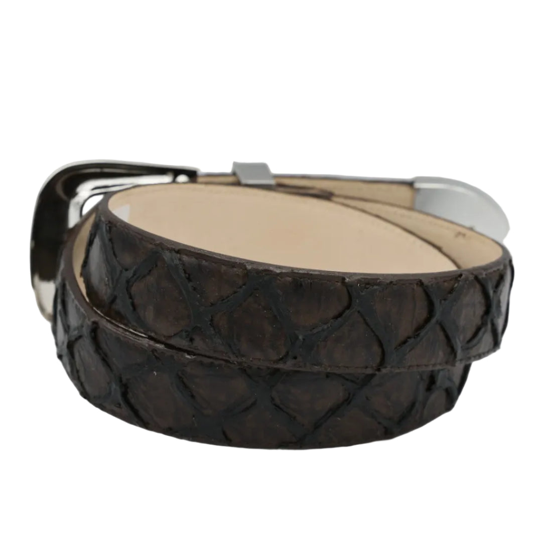 Cowboy City Brown Clone Pirarucu Western Belt + 3-Piece Buckle Set