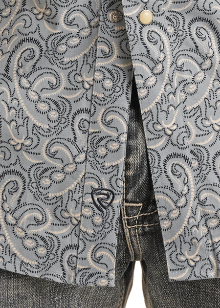 Rock & Roll Men’s Long Sleeve Two Pocket Paisley Woven Snap Blue BMN2S02515