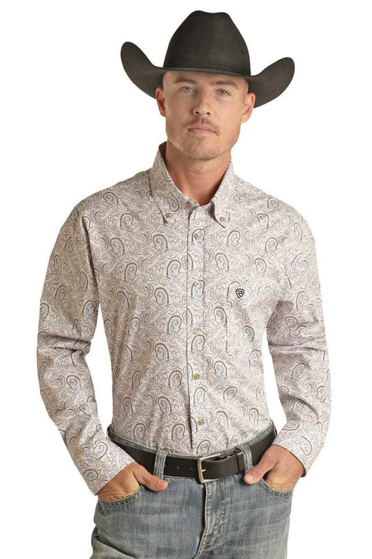 Rock & Roll Men’s Regular Fit Paisley Long Sleeve Button Down Shirt BMB2S02153