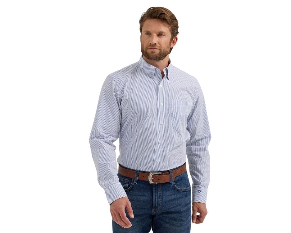 Wrangler Men's Cody Johnson Classic Fit Long Sleeve Button Shirt - Blue Stripe 112357672