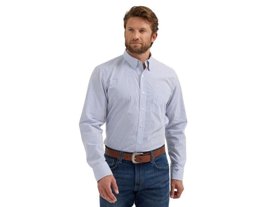 Wrangler Men's Cody Johnson Classic Fit Long Sleeve Button Shirt - Blue Stripe 112357672