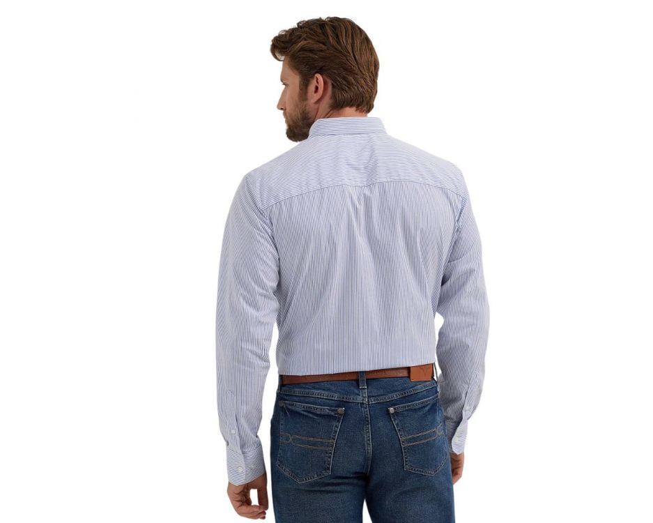 Wrangler Men's Cody Johnson Classic Fit Long Sleeve Button Shirt - Blue Stripe 112357672